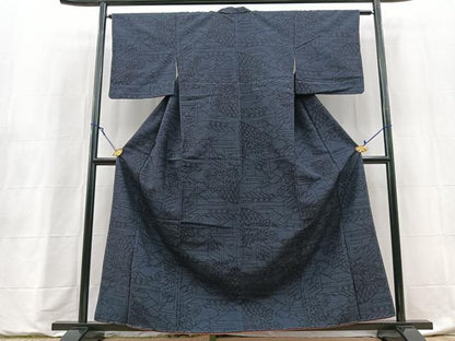 平和屋着物■結城紬　80亀甲　風景花文　正絹　逸品　未使用　BAAY5977yc