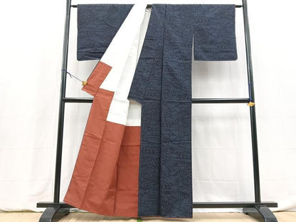 平和屋着物■結城紬　80亀甲　風景花文　正絹　逸品　未使用　BAAY5977yc