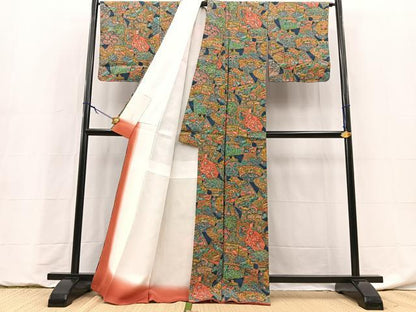 平和屋着物■上質な小紋　陶器動物風景文　正絹　逸品　BAAY5985yc
