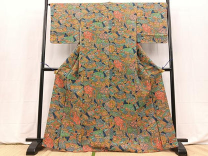 平和屋着物■上質な小紋　陶器動物風景文　正絹　逸品　BAAY5985yc