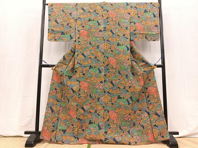 平和屋着物■上質な小紋　陶器動物風景文　正絹　逸品　BAAY5985yc