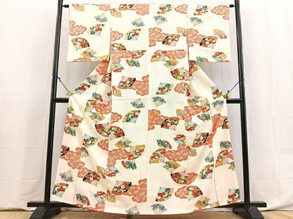 平和屋着物■上質な小紋　扇面花文　金彩　正絹　逸品　BAAY5991yc