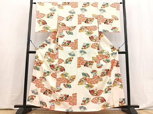 平和屋着物■上質な小紋　扇面花文　金彩　正絹　逸品　BAAY5991yc