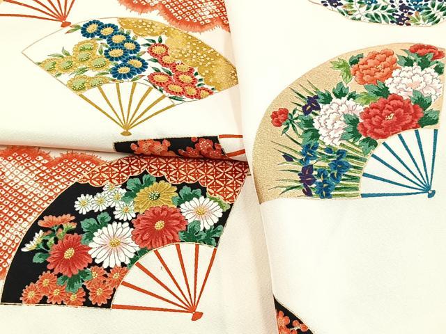 平和屋着物■上質な小紋　扇面花文　金彩　正絹　逸品　BAAY5991yc