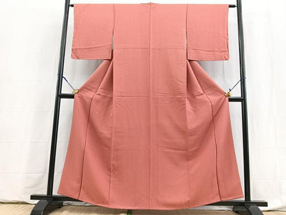 平和屋着物■上質な色無地　紋意匠　真朱色　正絹　逸品　未使用　BAAY5992yc