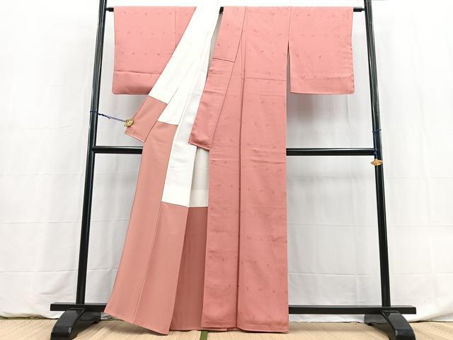 平和屋着物■上質な色無地　舞花地紋　桃色　正絹　逸品　BAAY5995yc