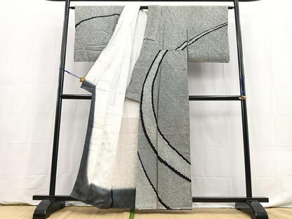 平和屋着物●訪問着　作家物　総絞り　抽象文　黒地　正絹　逸品　BAAY5996yc