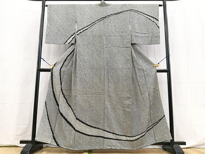 平和屋着物●訪問着　作家物　総絞り　抽象文　黒地　正絹　逸品　BAAY5996yc