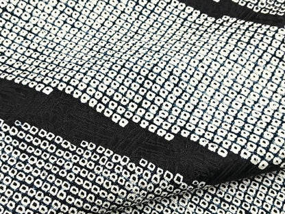 平和屋着物●訪問着　作家物　総絞り　抽象文　黒地　正絹　逸品　BAAY5996yc