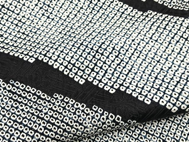 平和屋着物●訪問着　作家物　総絞り　抽象文　黒地　正絹　逸品　BAAY5996yc