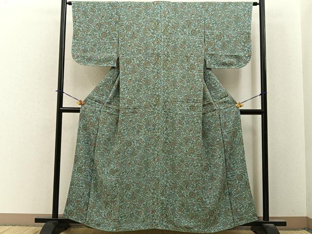 平和屋着物■上質な小紋　更紗花文　正絹　逸品　未使用　BAAY6001hj