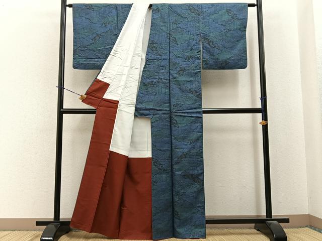平和屋着物■本場染大島紬　雪輪重ね草花文　正絹　逸品　BAAY6002hj