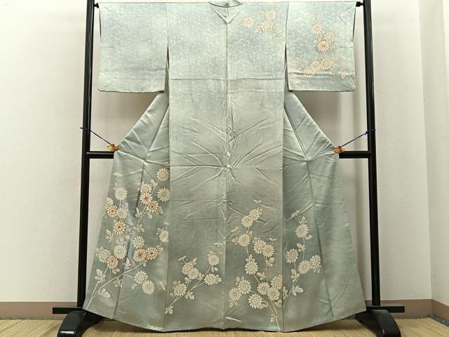 平和屋着物■訪問着　駒刺繍　菊　暈し染め　金彩　正絹　逸品　BAAY6004hj