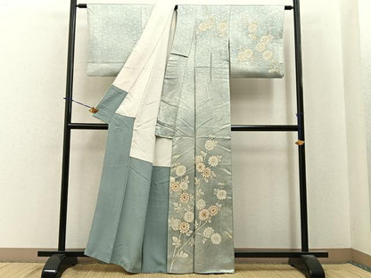 平和屋着物■訪問着　駒刺繍　菊　暈し染め　金彩　正絹　逸品　BAAY6004hj