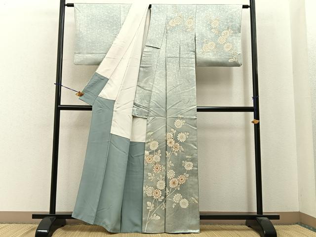 平和屋着物■訪問着　駒刺繍　菊　暈し染め　金彩　正絹　逸品　BAAY6004hj