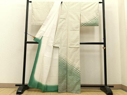 平和屋着物■訪問着　紬地　市松絣文様　正絹　逸品　BAAY6005hj
