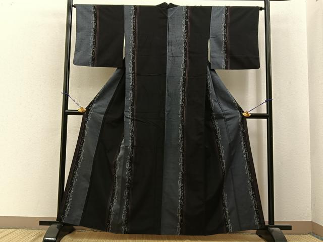 平和屋着物■上質な紬　花唐草間道　正絹　逸品　BAAY6006hj