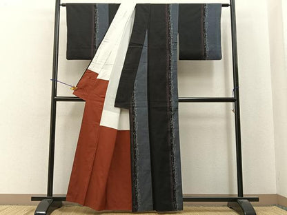 平和屋着物■上質な紬　花唐草間道　正絹　逸品　BAAY6006hj
