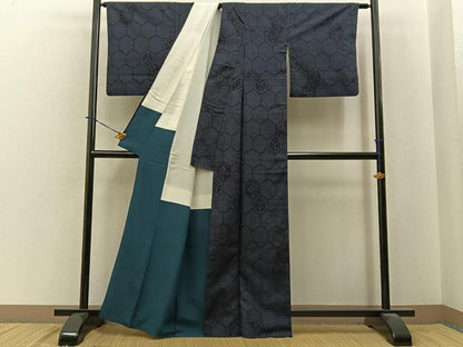平和屋着物●結城紬　80亀甲　亀甲花文　正絹　逸品　BAAY6008hj