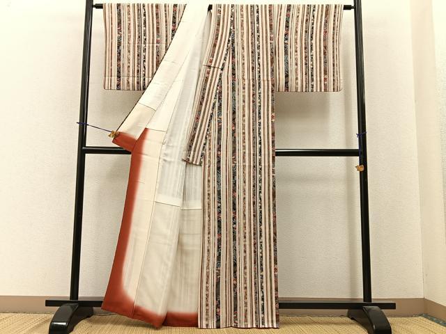 平和屋着物■上質な小紋　草花間道　金彩　正絹　逸品　BAAY6009hj