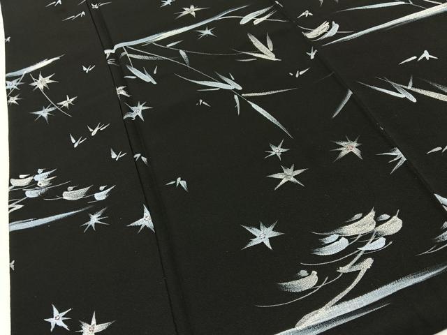 平和屋着物■上質な小紋　手描き　笹花文　黒地　正絹　逸品　BAAY6010hj