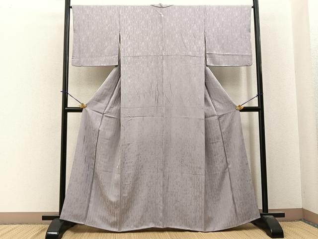 平和屋着物■上質な色無地　竹間道地紋　牡丹鼠色　正絹　逸品　BAAY6012hj