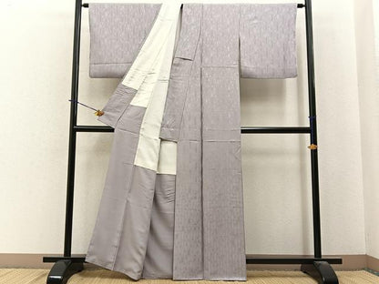 平和屋着物■上質な色無地　竹間道地紋　牡丹鼠色　正絹　逸品　BAAY6012hj
