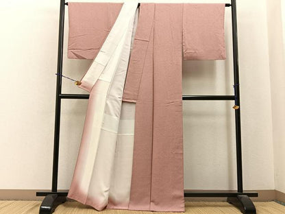 平和屋着物●上質な色無地　霞地紋　ときがら茶色　正絹　逸品　BAAY6013hj