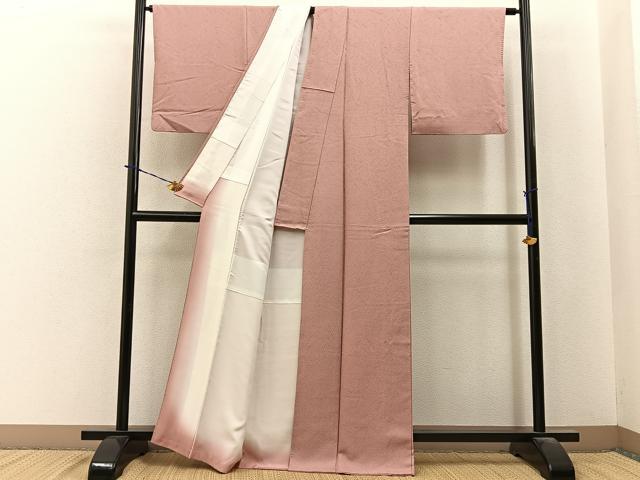 平和屋着物●上質な色無地　霞地紋　ときがら茶色　正絹　逸品　BAAY6013hj