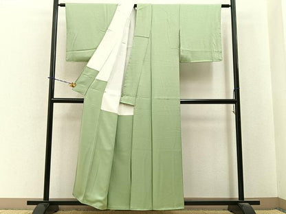 平和屋着物■上質な色無地　霞地紋　柳茶色　正絹　逸品　BAAY6014hj
