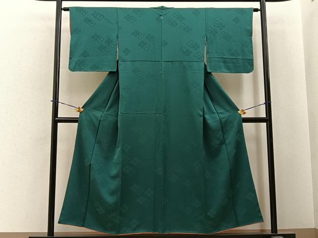 平和屋着物■上質な色無地　花菱地紋　萌葱色　正絹　逸品　BAAY6015hj