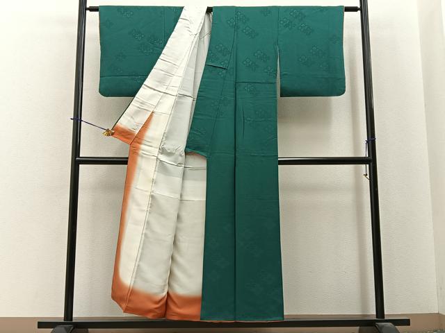 平和屋着物■上質な色無地　花菱地紋　萌葱色　正絹　逸品　BAAY6015hj