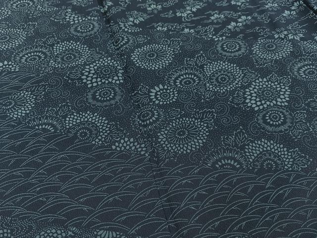 平和屋着物●訪問着　藍　型染め　菊唐草文　正絹　逸品　BAAY6020hj