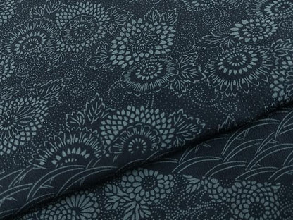 平和屋着物●訪問着　藍　型染め　菊唐草文　正絹　逸品　BAAY6020hj