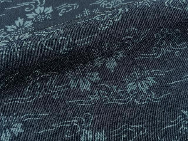 平和屋着物●訪問着　藍　型染め　菊唐草文　正絹　逸品　BAAY6020hj