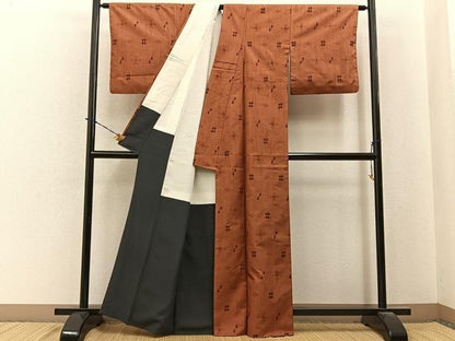 平和屋着物●上質な紬　琉球絣文様　正絹　逸品　BAAY6023hj