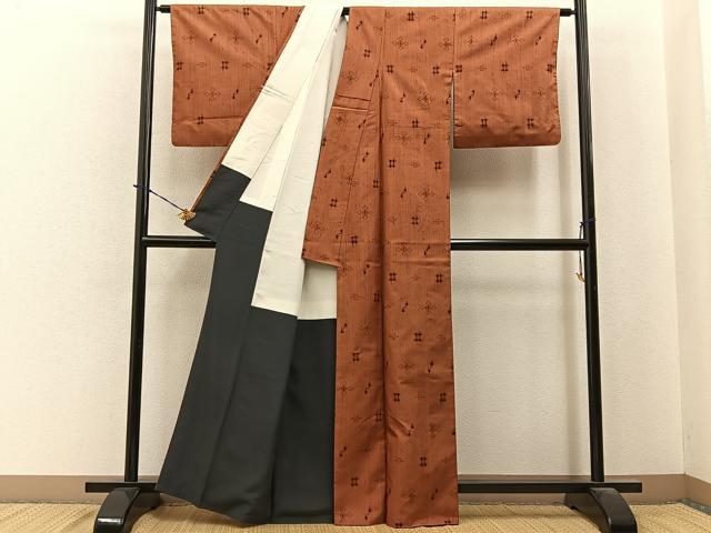 平和屋着物●上質な紬　琉球絣文様　正絹　逸品　BAAY6023hj