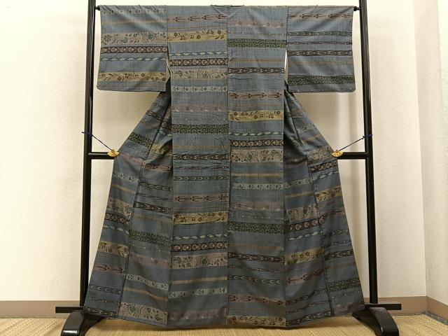 平和屋着物●上質な紬　琉球絣文様　正絹　逸品　BAAY6024hj