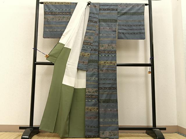 平和屋着物●上質な紬　琉球絣文様　正絹　逸品　BAAY6024hj