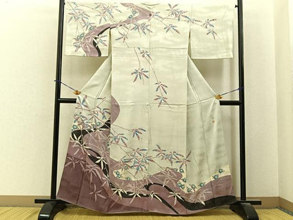 平和屋着物●訪問着　作家物　流水草花文　正絹　逸品　BAAY6030hj