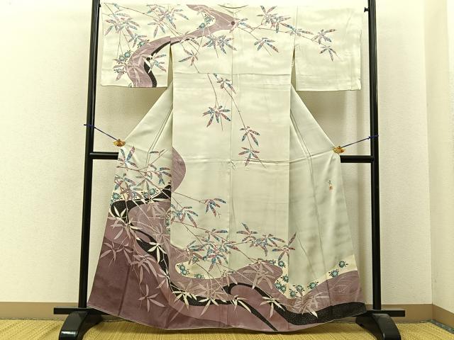 平和屋着物●訪問着　作家物　流水草花文　正絹　逸品　BAAY6030hj