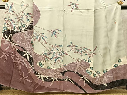 平和屋着物●訪問着　作家物　流水草花文　正絹　逸品　BAAY6030hj