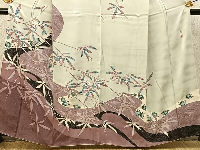平和屋着物●訪問着　作家物　流水草花文　正絹　逸品　BAAY6030hj