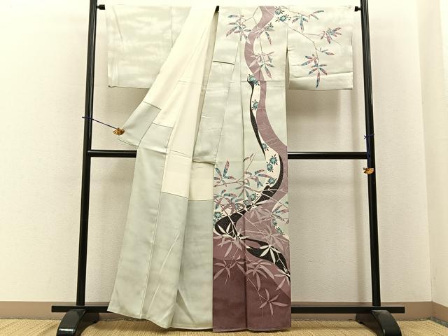 平和屋着物●訪問着　作家物　流水草花文　正絹　逸品　BAAY6030hj