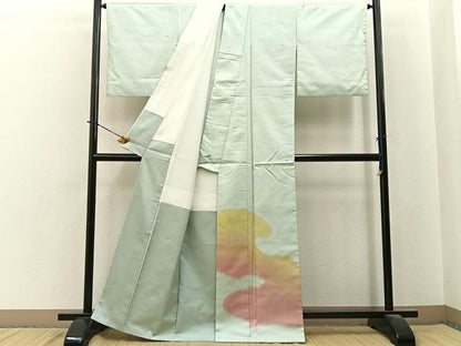 平和屋着物●訪問着　紬地　霞文　正絹　逸品　BAAY6031hj