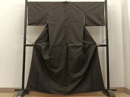 平和屋着物●本場縞大島紬　色無地　赤墨色　正絹　逸品　BAAY6032hj