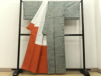 平和屋着物■上質な紬　紗綾形文様　正絹　逸品　BAAY6035hj