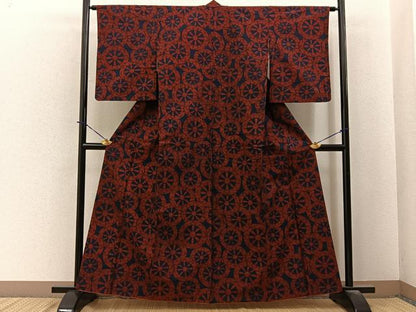 平和屋着物■上質な紬　源氏車文　正絹　逸品　BAAY6043hj