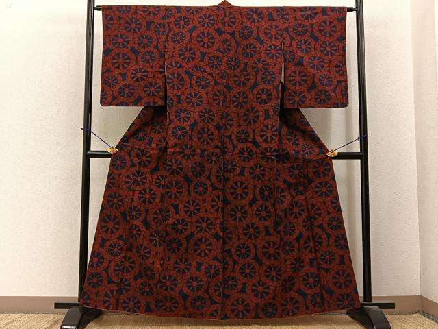 平和屋着物■上質な紬　源氏車文　正絹　逸品　BAAY6043hj