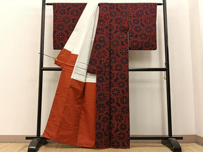 平和屋着物■上質な紬　源氏車文　正絹　逸品　BAAY6043hj